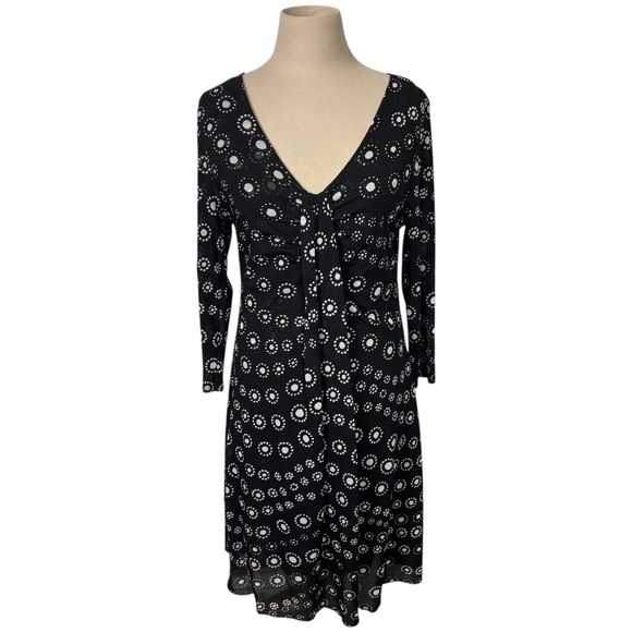 Chaus Dresses & Skirts - Vintage Chaus Black White Polka Dot V Neck Long Sleeve Mesh Dress M Whimsigoth